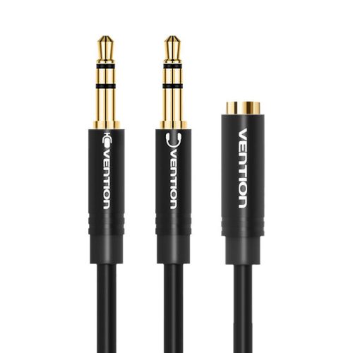 Audiokábel 2x 3,5 mm-es apa és 3,5 mm-es anya Vention BBUBY 0,3 m fekete