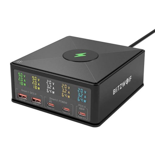 Töltő Blitzwolf 868H, 2xUSB-A, 3xUSB Type-C, 160W (fekete)