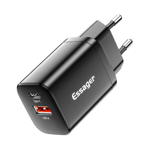 Fali töltő USB-C+USB-A 30W Essager PD+QC (fekete)