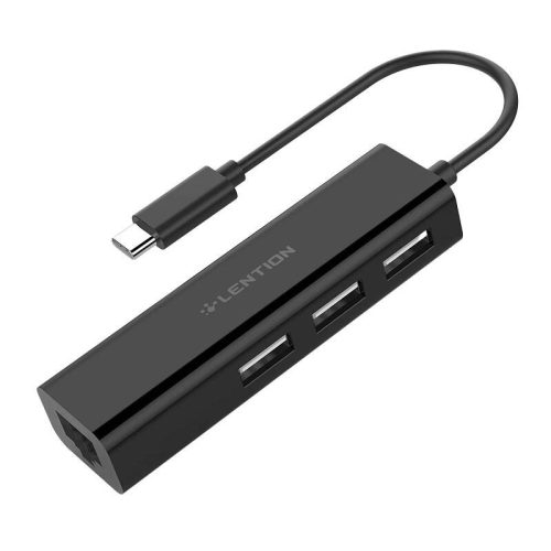 Lention Hub USB-C - 3x USB 2.0 + Ethernet adapter (fekete)