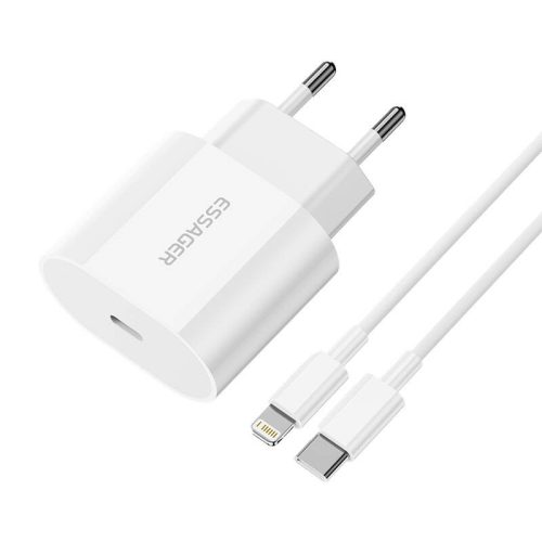 Töltő USB-C 20 W Essager USB-C-Lightning kábellel (fehér)