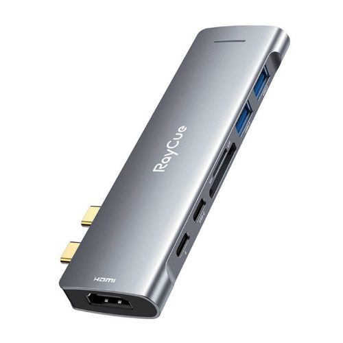 Hub 7w2 RayCue USB-C 2x USB-A 3.0 5Gbps + SD/TF 3.0 + USB-C+ HDMI 4K30Hz (szürke)