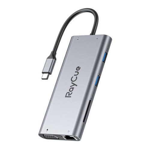 Hub 11w1 RayCue USB-C 2x USB-A 2.0 480Mbps + 3x USB-A 3.2 5Gbps + SD/TF 3.0 + HDMI 4K30Hz + VGA 1080p + RJ45 + PD 3.0 100W (sary)