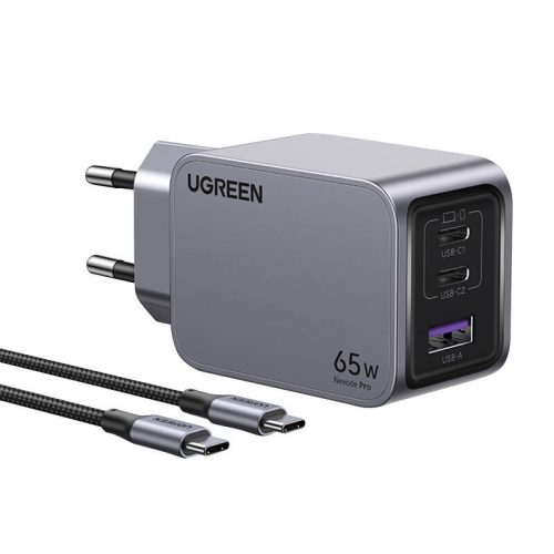 Fali töltő Ugreen Nexode Pro, USB + 2x USB-C, 65 W + USB-C kábel 1,5 m (fekete)