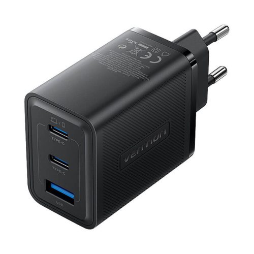 Fali töltő, Vention, FERB0-EU, 2xUSB-C, USB-A, 65W/65W/30W, GaN (fekete)