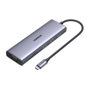   USB-C Hub Ugreen CM498, 3x USB 3.0, HDMI 4k 30Hz, VGA, RJ45, SD/TF, PD 100W (gray)