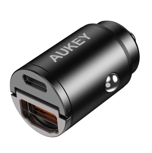 Autós töltő Aukey CC-A3, 1xUSB-A, 1xUSB-C, 30W (fekete)