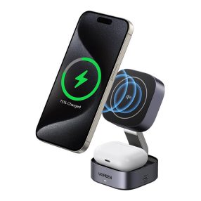   Qi2 2-in-1 inductive charger Ugreen W702 for Iphone, AirPods, 15W (gray)