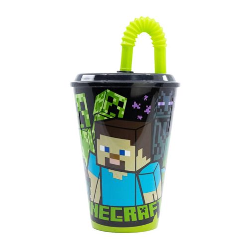 Vízespohár szívószállal gyerekeknek STOR 40430 430 ml Minecraft (fekete)