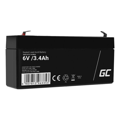 Maintenance-free AGM VRLA Green Cell AGM38 6V 3.4Ah Battery (for alarm system, cash register, toy)