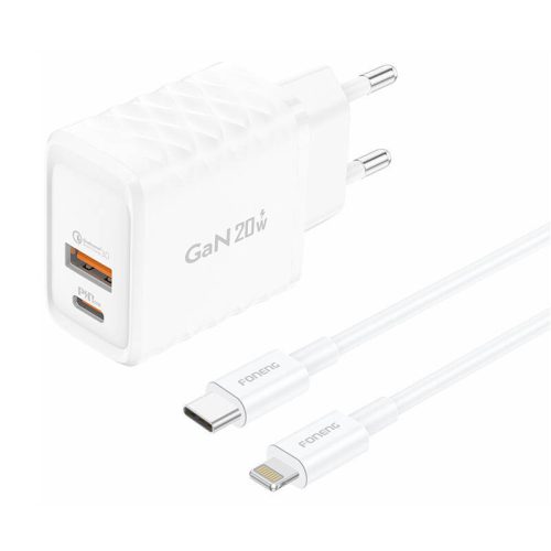 Foneng EU56 1xUSB-A, 1xUSB-C, 20W Power Charger (White) + USB-A to Lightning cable