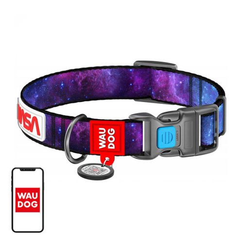 Waudog "NASA21" nylon dog collar with QR code, size M, width 20 mm