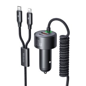   Mcdodo CC-0370 car charger, USB-C, Lightning, 120W, retractable cables