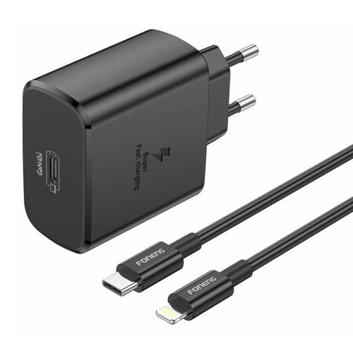 Foneng EU62 USB-C 45W power charger + USB-C to lightning cable (black)