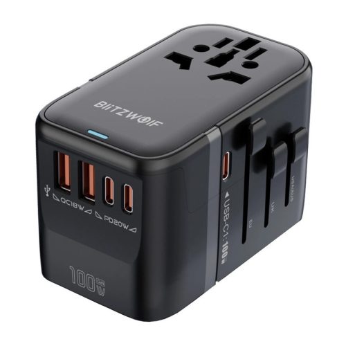 BlitzWolf BW-TA2 5 az 1-ben utazós adapter 2xUSB PD+2xC QC+C GaN, 100W