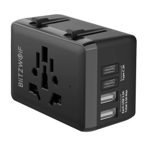   BlitzWolf BW-TA1 4 az 1-ben utazós adapter 2xUSB+USB-C+PD, 20W