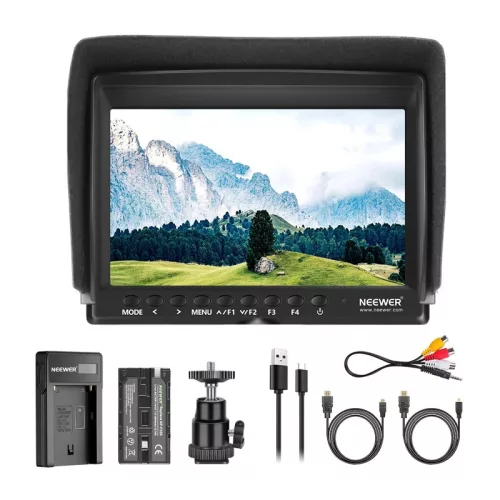 NEEWER F100 terepi monitor + USB-töltő + akkumulátor-készlet