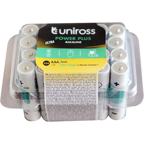 Uniross 1,5V LR03/AAA/mikró,tartós alkáli elem, POWER PLUS BOX 24db/csomag