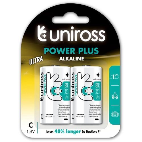 Uniross 1,5V LR04/C/baby tartós alkáli elem POWER PLUS 2db/csomag