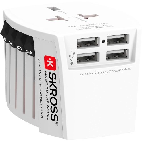 SKROSS MUV USB világutazó hálózati csatlakozó átalakító  és 4* USB töltő (4  USB A)