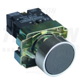 Tokozott egyszerű nyomógomb, fémalapra szerelt, fekete