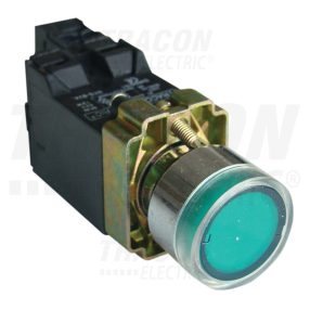   Világító nyomógomb, fémalap, trafóval, zöld, glim, izzó nélk