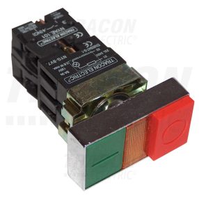   Kettős BE-KI nyomógomb, fémalap, zöld+piros jelzőfény kiálló