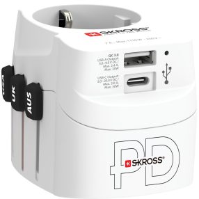   SKROSS PRO Light USB AC30PD, világutazó hálózati csatlakozó átalakító, földelt PD(gyorstöltés)