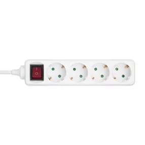   Q-LINK 75.017.55 4-es elosztó kapcsolóval, max. 3680 W, 1,5 m vezeték, gyermekvédelem, fehér