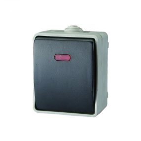   AQUATOP 9876H falon kívüli váltókapcsoló, 1 billenő, 10 A, IP54, szürke, jelzőfénnyel