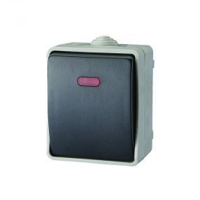   AQUATOP 9877H falon kívüli nyomókapcsoló, 1 billenő, 10 A, IP54, szürke, jelzőfény