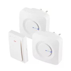   HOME DBKS1001AC vezeték és elem nélküli csengő készlet, 1x nyomógomb + 2x csengő, 100m hatótáv, 36 dallam, szabályozható hangerő, IP44, fényjelzés, kinetikus nyomógomb