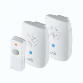   Home DBS 1001DC vezeték nélküli csengőszett, 2 beltéri egység és 1 nyomógomb, 100m hatótáv, többszólamú hang, 8 dallam, elemes tápellátás