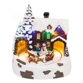   Home DRM 15 dioráma, havas ház, színes LED, rénszarvasszán, beltéri
