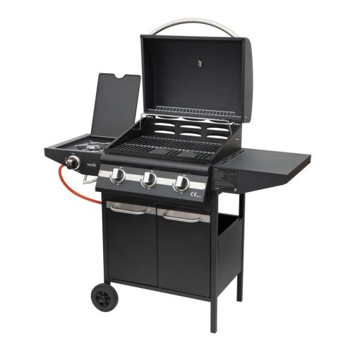 Home GRG01 gázgrill, 3 főégővel, 1 oldalégővel, 3,2 kW teljesítmény égőnként, nyomásszabályozó készlettel