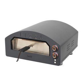   HOME HGPZ02 elektromos pizzakemence, 2000W, max. 380 °C, IPX4 védelem, 33x33 cm sütési felület, 1,5 cm-es Cordierite pizzakő, rozsdamentes ajtó