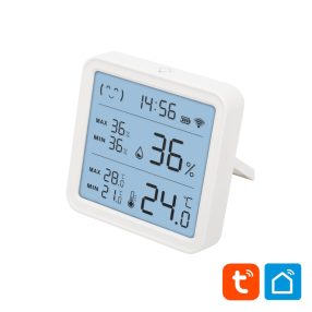   Home HSTHC hő- és páratartalom mérő, óra, nagy LCD kijelző, Smart Life, Tuya Smart, okos otthon, telefonos értesítés, automatizálás, eszközvezérlés, riasztás