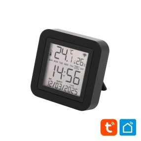   Home HSTHR távirányító, hő- és páratartalom mérő, óra, LCD kijelző, Smart Life, Tuya Smart, okos otthon, telefonos értesítés, automatizálás, eszközvezérlés, riasztás, USB tápellátás