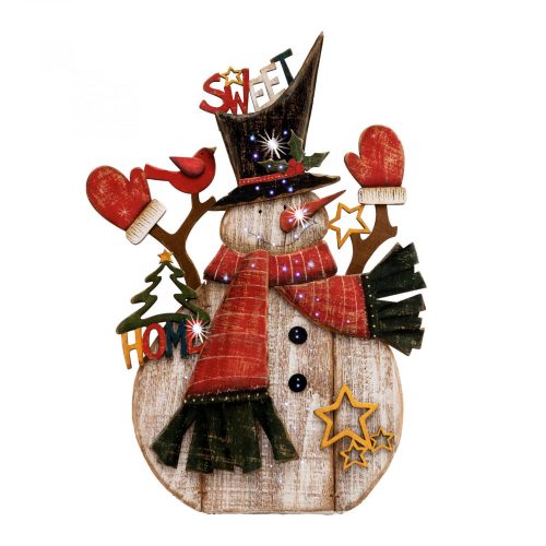 KAD 34 Home KAD 34 optikai szálas asztali dísz, festett fa hóember, színes fénypontok