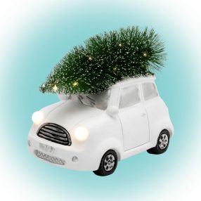   Home KDCA 15 LED-es kerámia fehér autó figura, beltéri kivitel, 11 db LED