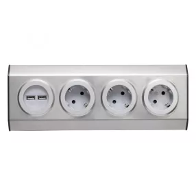   Home KNV 03/USB szerelhető konyhai hálózati elosztó USB aljzatokkal, 3 védőérintkezős és 2 USB aljzat, rozsdamentes acél, felszerelés sarokba is, max. 3680 W,