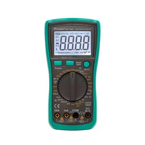 Pro’skit MT-1280 professzionális multiméter, AC/DC áram, feszültség, ellenállás, frekvencia, kapacitás, hőmérséklet, dióda, tranzisztor mérése
