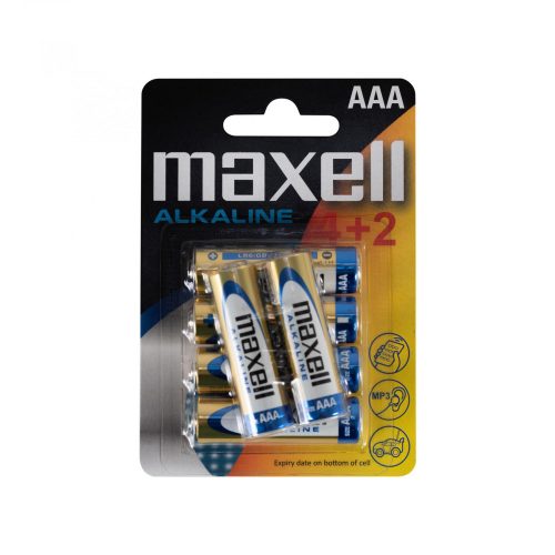 Maxell LR03 4+2 Maxell LR03 4+2 AAA elem, alkáli, ceruza, 1,5V, 6 db/csomag