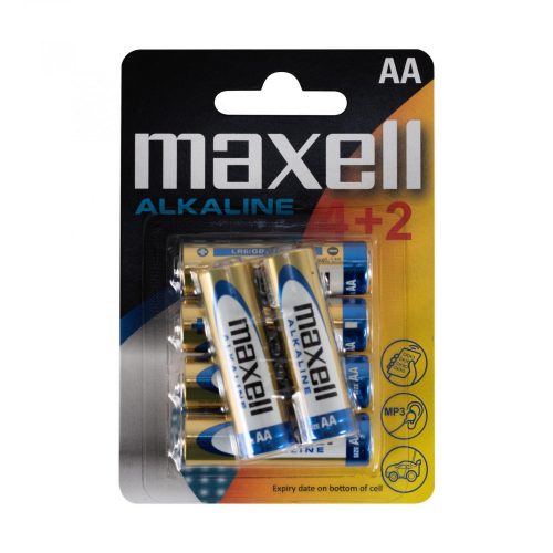 Maxell LR6 4+2 Maxell LR6 4+2 AA elem, alkáli, ceruza, 1,5V, 6 db/csomag