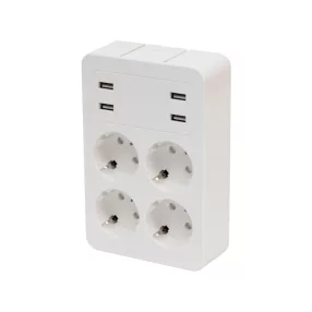   Home NV41USB tálcás USB-s elosztó, 4 földelt aljzat, 4 USB aljzat össz. 1,9A, elforgatható csatlakozódugó, max.3680W,