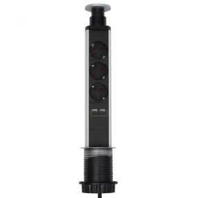   Home NVE 3/USB süllyesztett elosztó USB töltőaljzatokkal, 1,4 m, 3 földelt aljzat gyermekvédelemmel, asztalba, munkalapba építhető, süllyeszthető, max. 3680 W