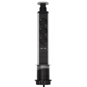   Home NVE 3/USB süllyesztett elosztó USB töltőaljzatokkal, 1,4 m, 3 földelt aljzat gyermekvédelemmel, asztalba, munkalapba építhető, süllyeszthető, max. 3680 W