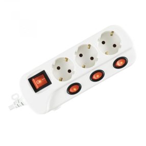   Home NVK 03K/WH hálózati elosztó, 1,5 m, H05VV-F, 3G1,0 mm2 kábel, kapcsolós, 3 aljzat gyermekvédelemmel, max. 3500W, fehér