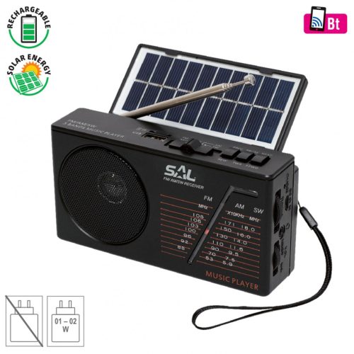 RPH 1 SAL RPH 1 napelemes rádió és multimédia lejátszó, hibrid töltés, 3 sávos AM-FM-SW rádió, USB/MicroSD, ~11 óra üzemidő