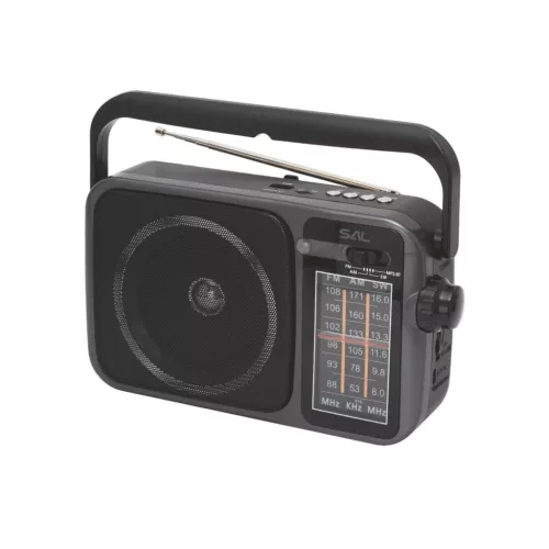 SAL RPR10 hordozható rádió multimédia lejátszóval, vezeték nélküli Bluetooth hangszóró, 3-sávos rádió, MP3 lejátszás USB/microSD eszközről, tölthető